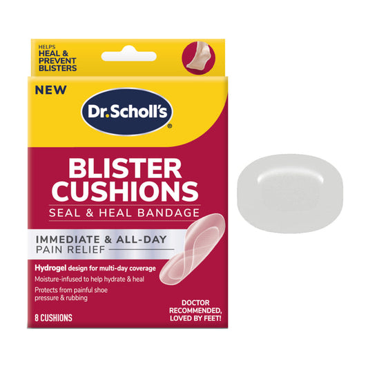 Dr. Scholl’s Blister Cushions Seal & Heal bandage package with clear pad