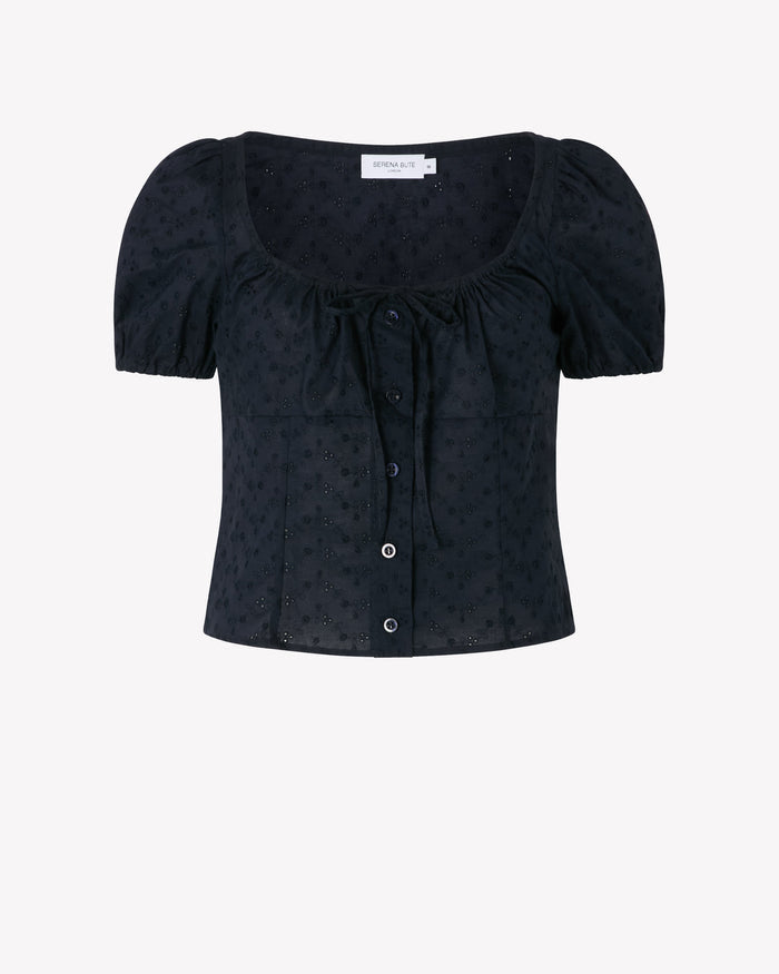 Broderie Bodice Top - Navy Blue