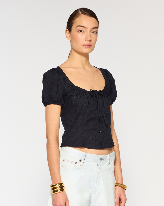 Broderie Bodice Top - Navy Blue