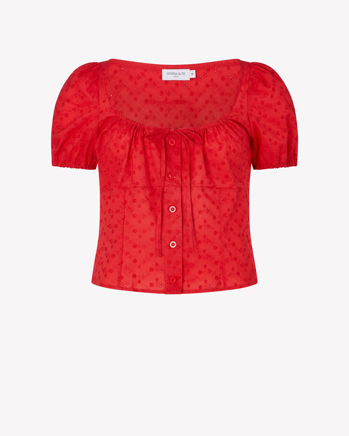 Broderie Bodice Top - Red