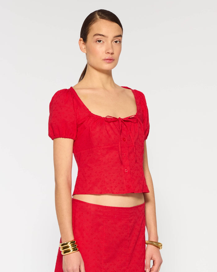 Broderie Bodice Top - Red