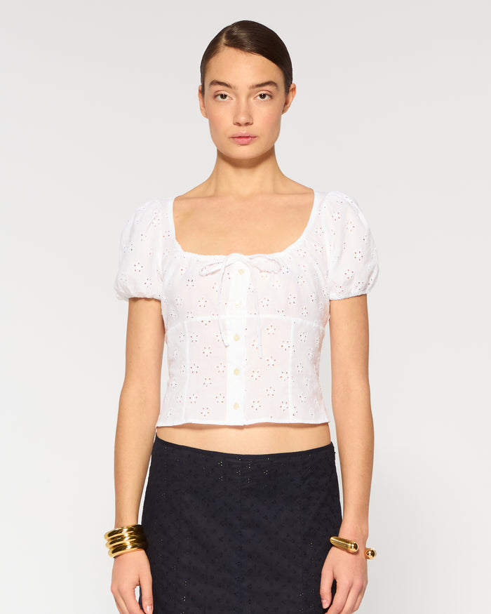 Broderie Bodice Top - White