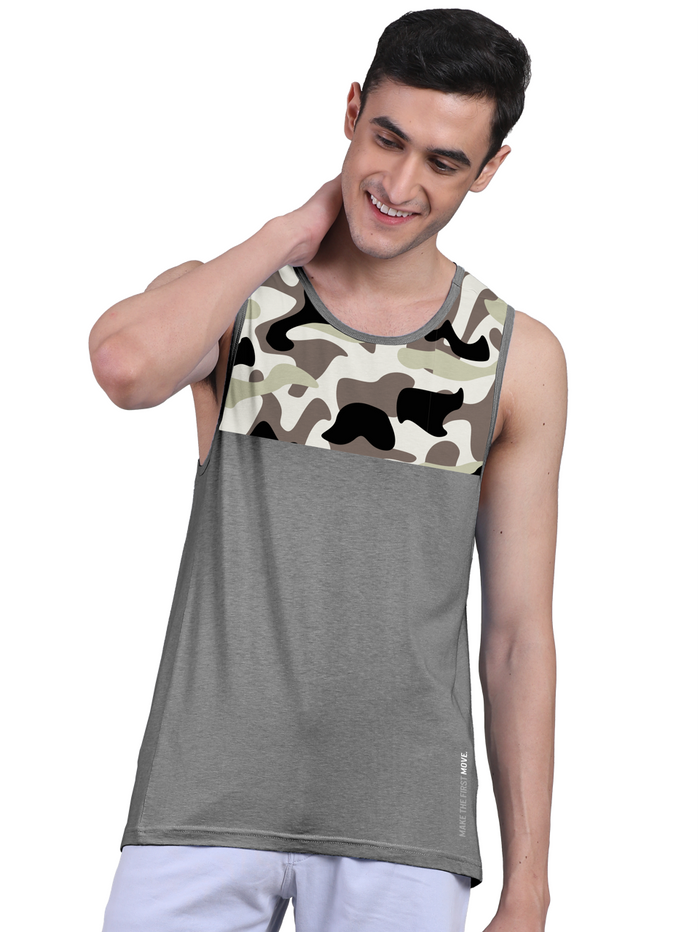 Camouflage Print & Twin Skin Organic Bamboo Vest Active Fit (Pack of 5)