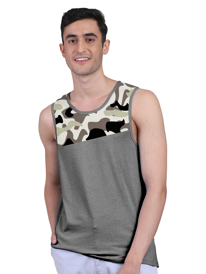 Camouflage Print & Twin Skin Organic Bamboo Vest Active Fit (Pack of 5)