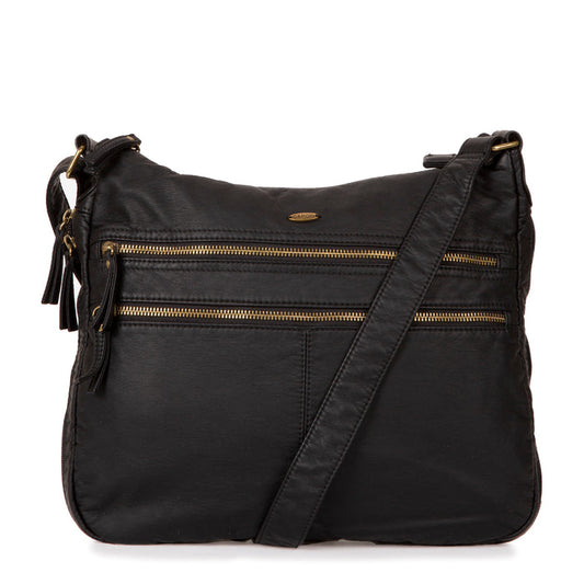 Large Faux Leather Expandable Crossbody Bag - Bentley