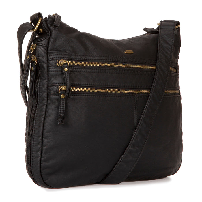 Large Faux Leather Expandable Crossbody Bag - Bentley
