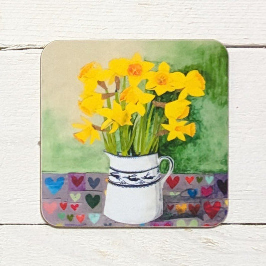 'Cennin Pedr Collage' Square Coaster by Lizzie Spikes