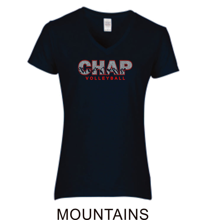 Chap Volleyball Ladies Fit Tee in 4 Designs- Matte or Glitter