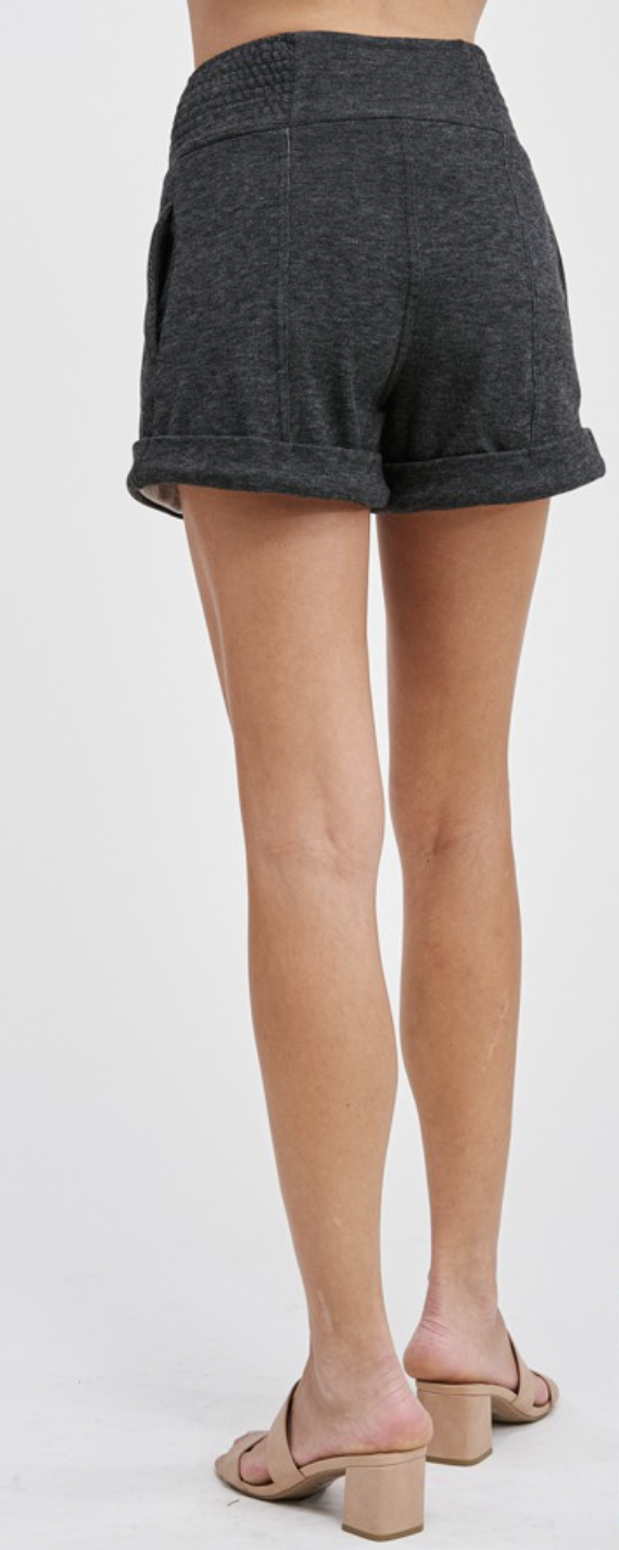 Charcoal Knit Smocked Short