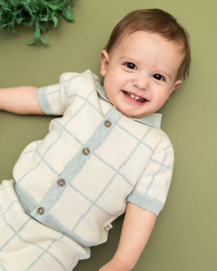 Checkered Jacquard Baby Shirt & Shorts Set (Organic Cotton) - Model
