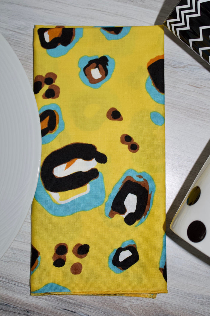Spots Napkins - (Set of 4)-The Blue Peony-Category_Napkins,Category_Table Linens,Color_Black,Color_Yellow,Department_Kitchen,Material_Cotton,Pattern_Animal Print