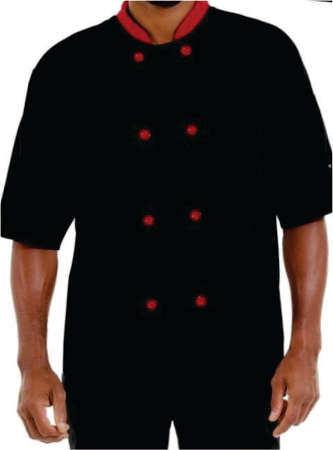 Chef Coat – Short Sleeve (Black with Red Tripping) –  ECC-102