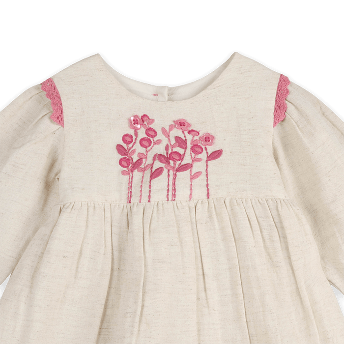 Colette Embroidered Baby Dress & Bloomer Set (Organic Cotton) - Floral Detail