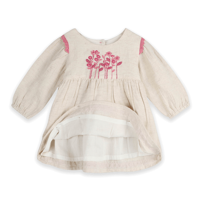 Colette Embroidered Baby Dress & Bloomer Set (Organic Cotton) - Voile Lining
