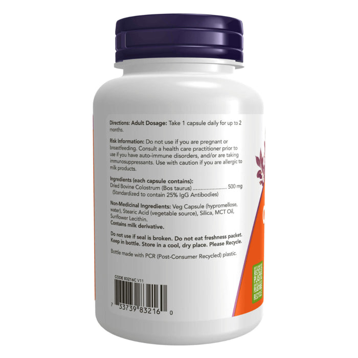 NOW Colostrum 500mg 120 Capsules Back