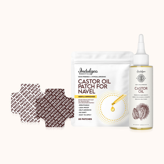 Combo: 100% Cold Pressed Castor Oil (200ml) + Navel Stick On Patches (20 units)