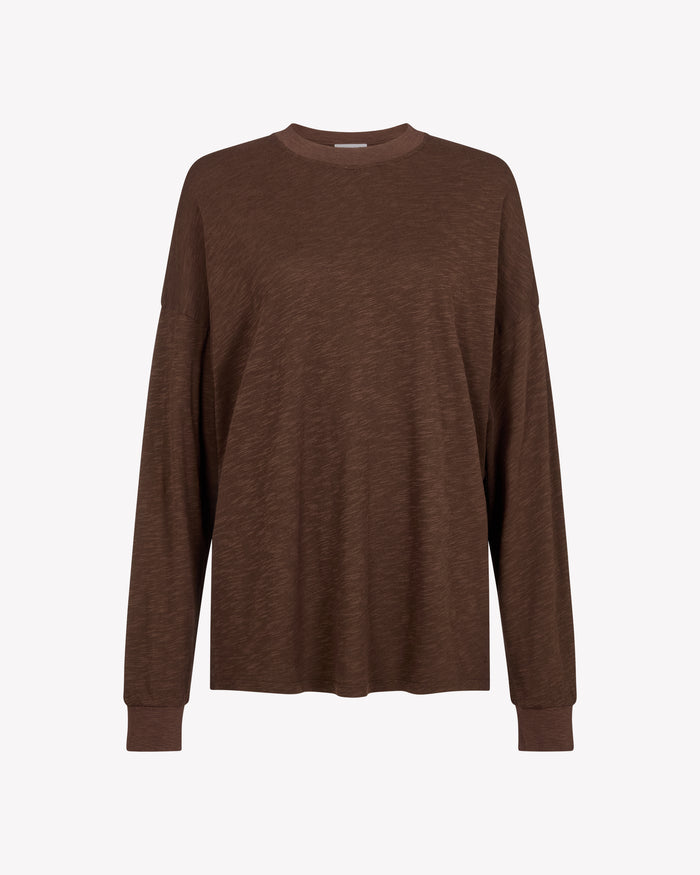 Cotton Long Sleeve T-Shirt - Chocolate Brown