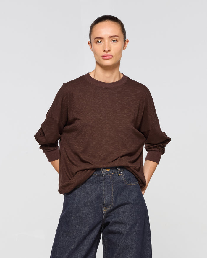 Cotton Long Sleeve T-Shirt - Chocolate Brown