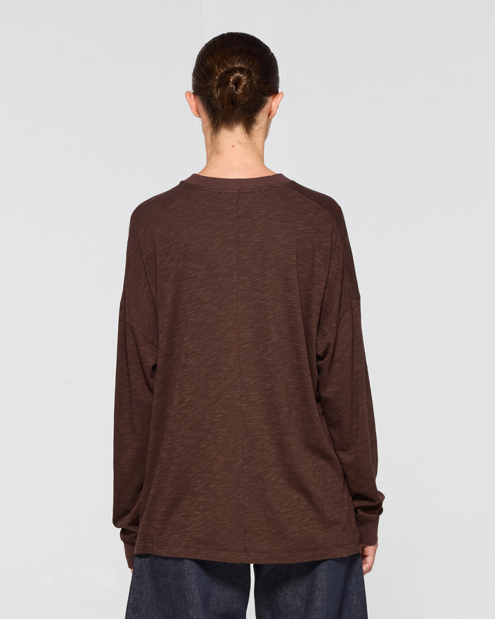 Cotton Long Sleeve T-Shirt - Chocolate Brown