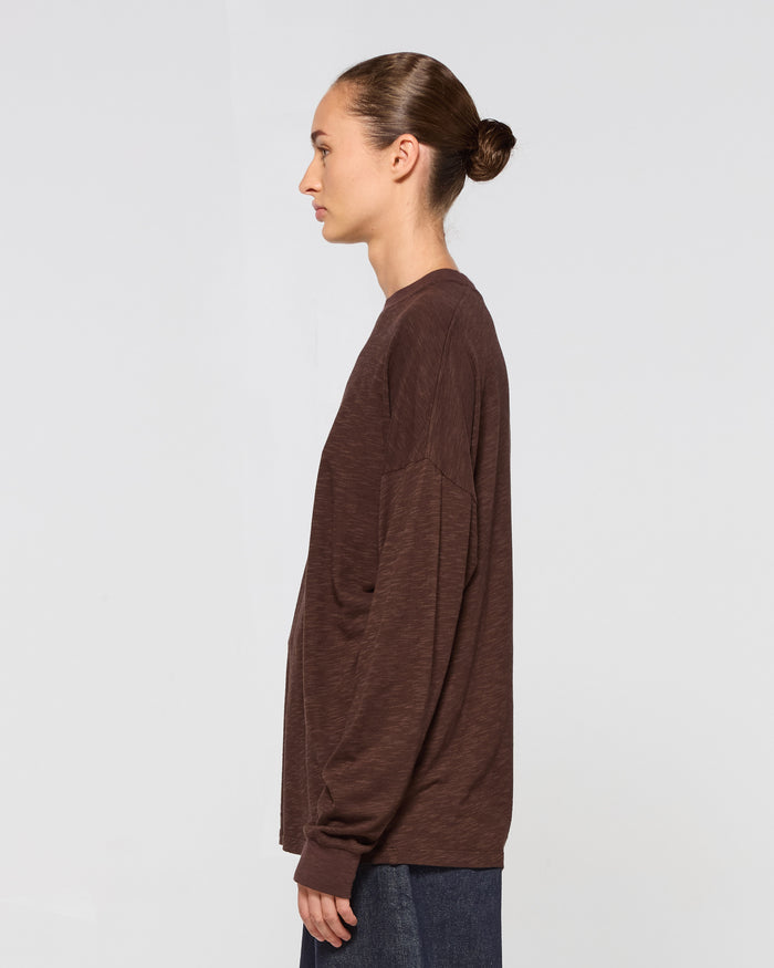 Cotton Long Sleeve T-Shirt - Chocolate Brown