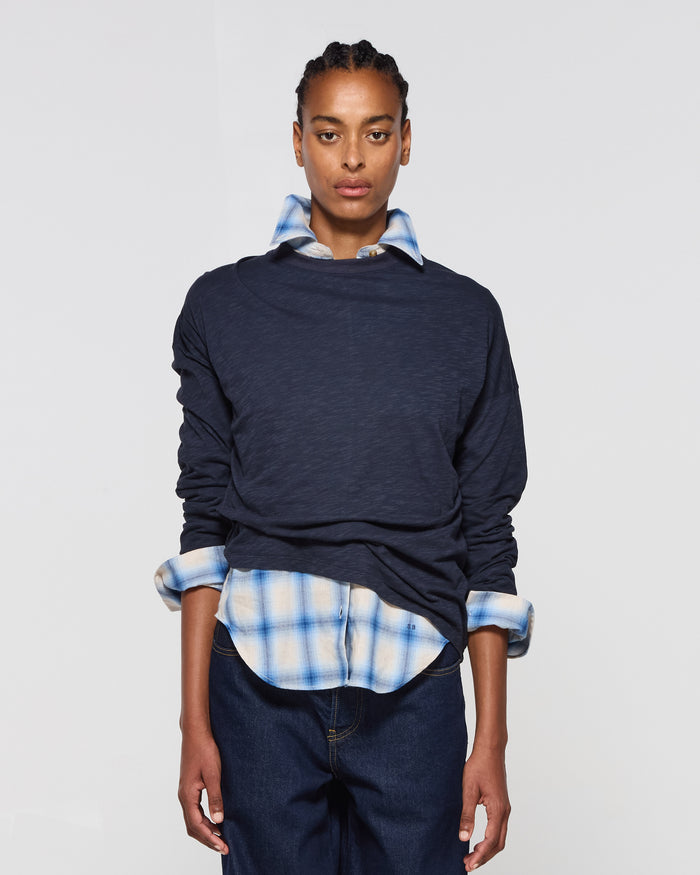 Cotton Long Sleeve T-Shirt - Navy Blue