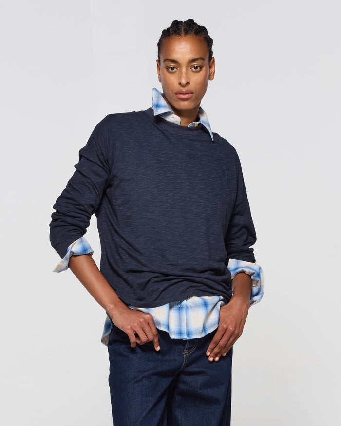 Cotton Long Sleeve T-Shirt - Navy Blue