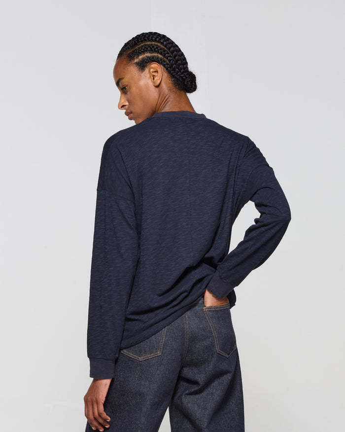 Cotton Long Sleeve T-Shirt - Navy Blue