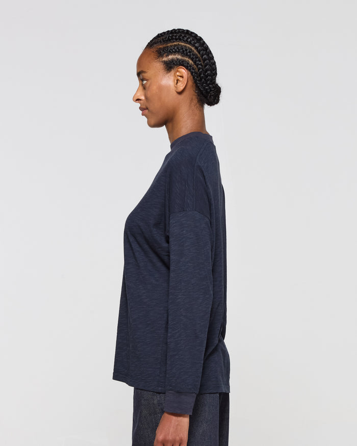 Cotton Long Sleeve T-Shirt - Navy Blue