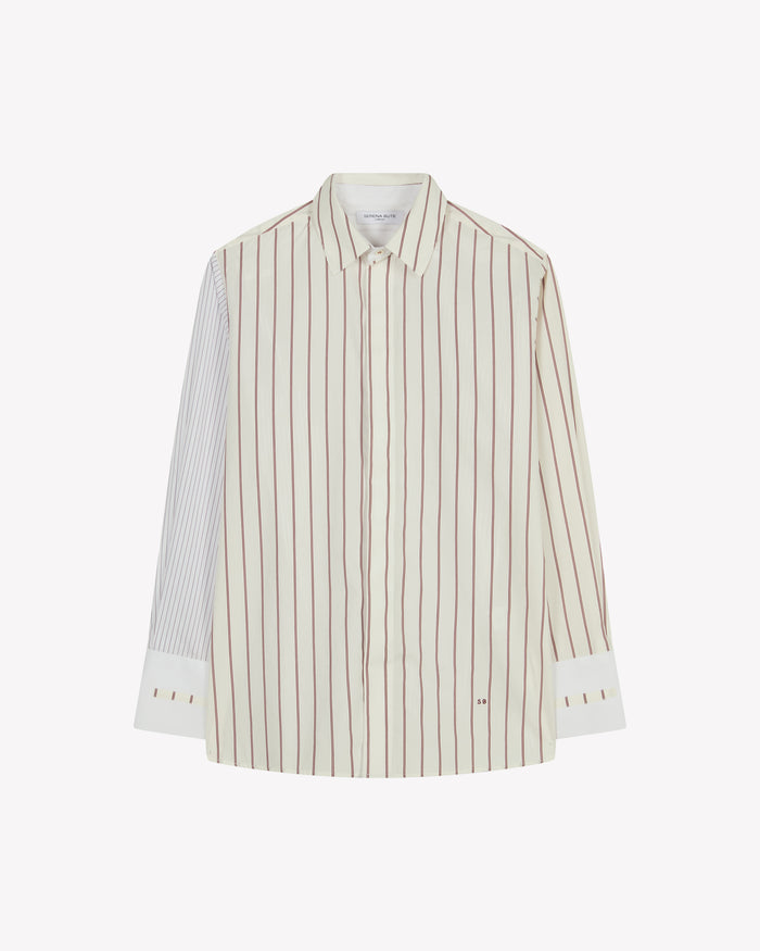 Cotton Oversized Shirt - Burgundy Stripe