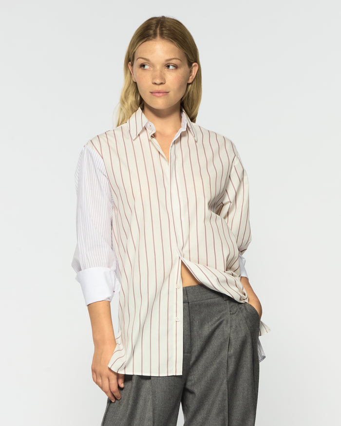 Cotton Oversized Shirt - Burgundy Stripe
