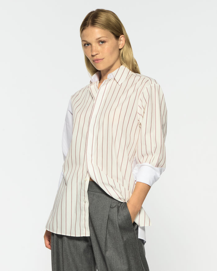 Cotton Oversized Shirt - Burgundy Stripe
