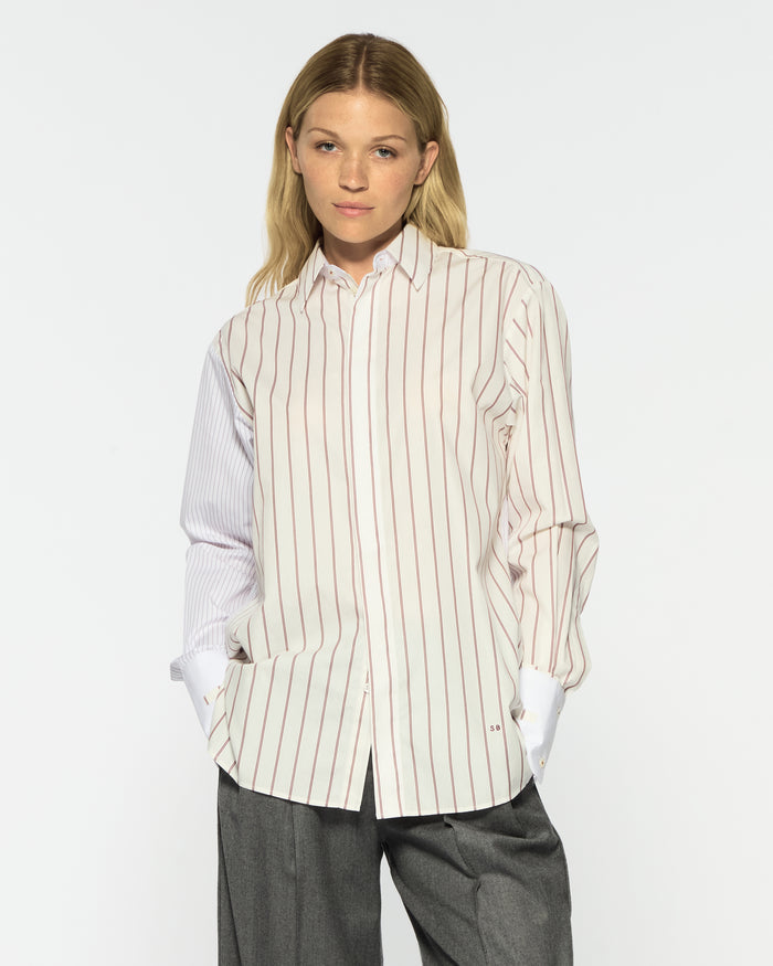 Cotton Oversized Shirt - Burgundy Stripe