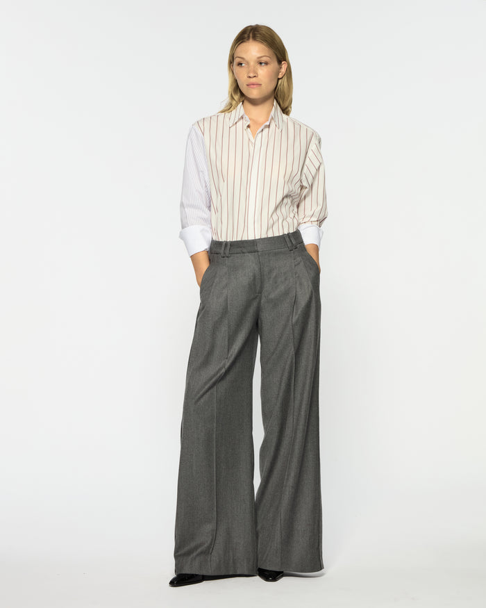 Cotton Oversized Shirt - Burgundy Stripe