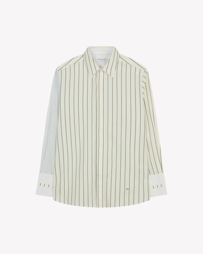 Cotton Oversized Shirt - Green Stripe