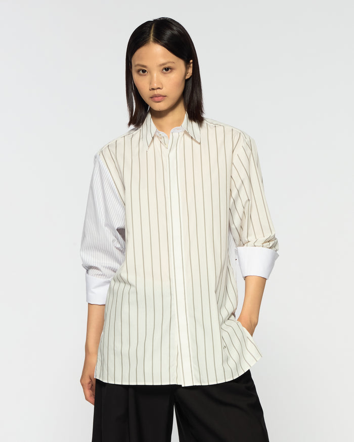 Cotton Oversized Shirt - Green Stripe