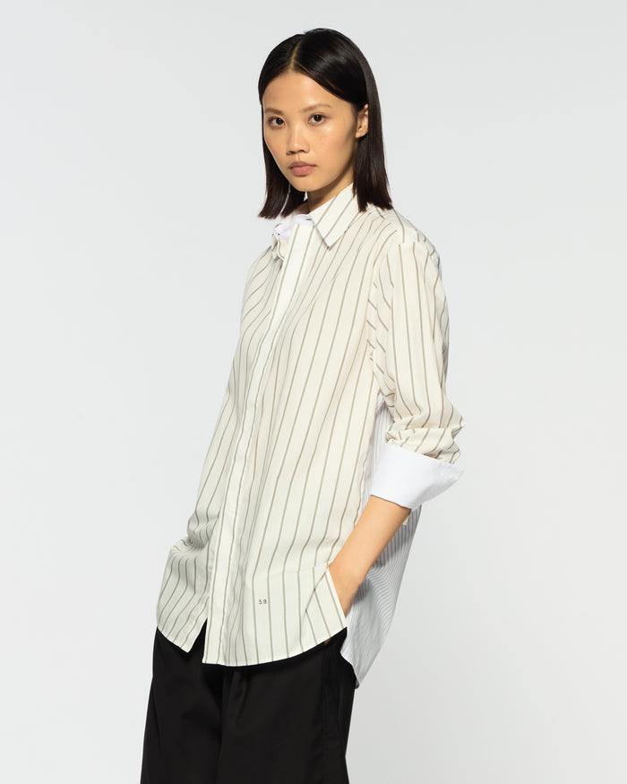 Cotton Oversized Shirt - Green Stripe