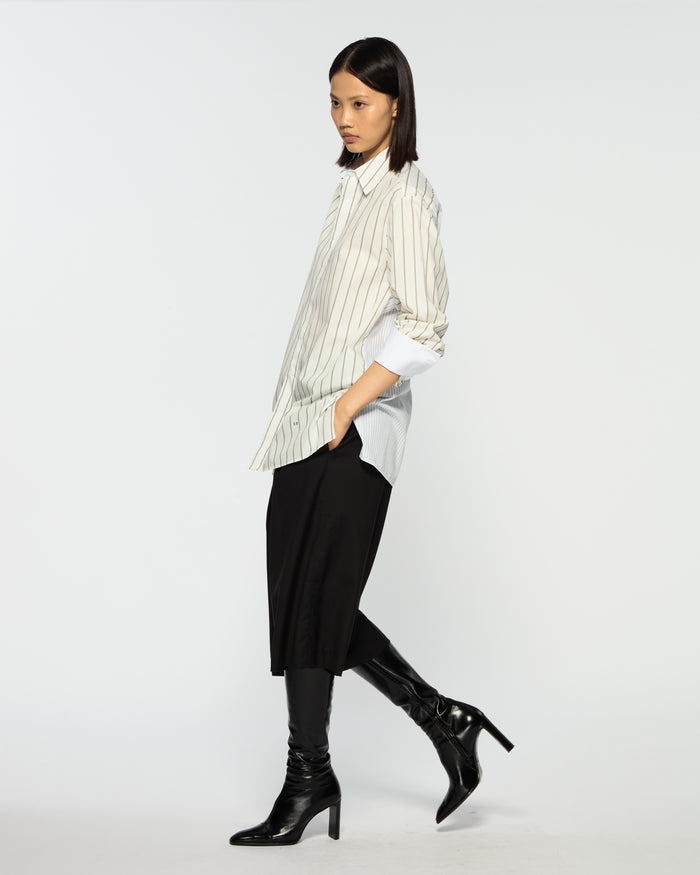 Cotton Oversized Shirt - Green Stripe
