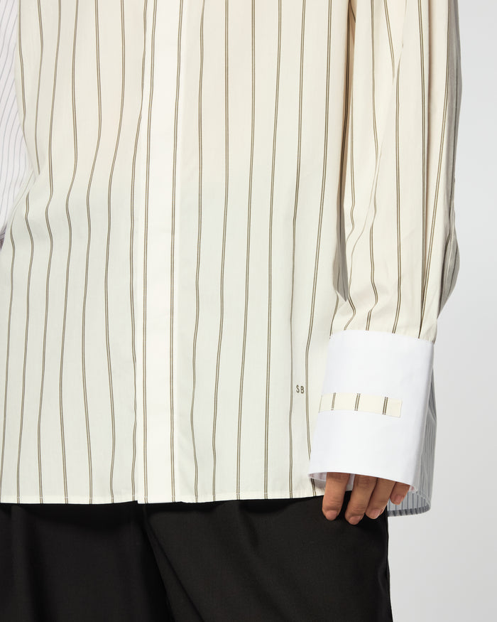 Cotton Oversized Shirt - Green Stripe