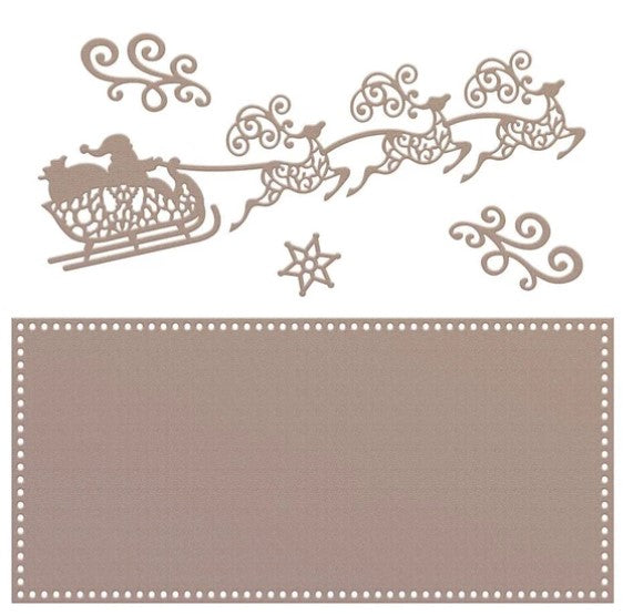Couture Creations - Tall Card Nesting Die Set - Santa's Sleigh - (5pc). This Happy Holiday and Christmas themed nesting die set contains a variety of complementary elements designed to work with tall cards. Mix and match to create unique and gorgeous cards this holiday season and all year round. Approximately 95 x 200mm | 3.7 x 7.8in. Available at Embellish Away located in Bowmanville Ontario Canada.