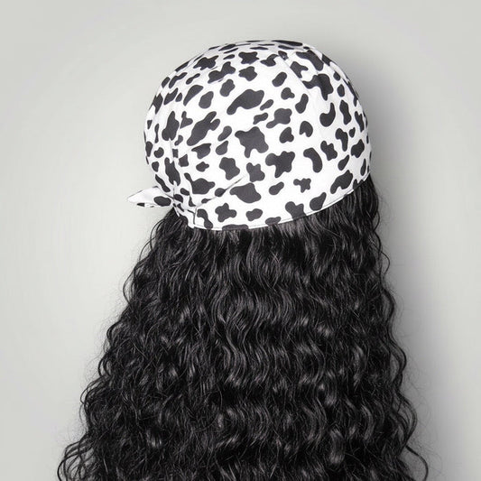 Cow Print Satin-Lined Tie-Back Scrub Cap - Nursecaresuites - Online Healthcare BoutiqueScrub Capblack girl nursebraid friendly scrub capcotton scrub cap