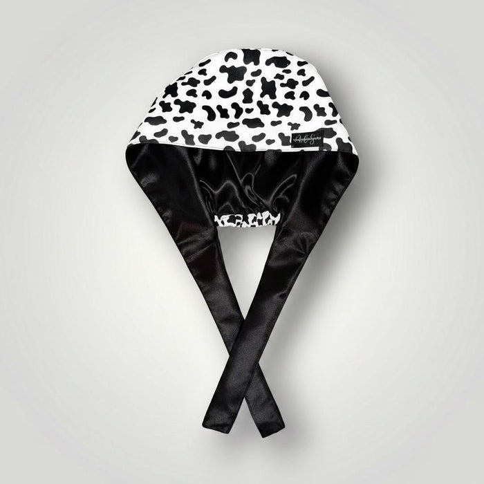 Cow Print Satin-Lined Tie-Back Scrub Cap - Nursecaresuites - Online Healthcare BoutiqueScrub Capblack girl nursebraid friendly scrub capcotton scrub cap