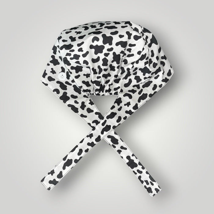 Cow Print Satin-Lined Tie-Back Scrub Cap - Nursecaresuites - Online Healthcare BoutiqueScrub Capblack girl nursebraid friendly scrub capcotton scrub cap