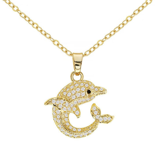 Cubic Zirconia Dolphin Pendant Necklace - ikatehouse