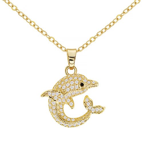 Cubic Zirconia Dolphin Pendant Necklace - ikatehouse