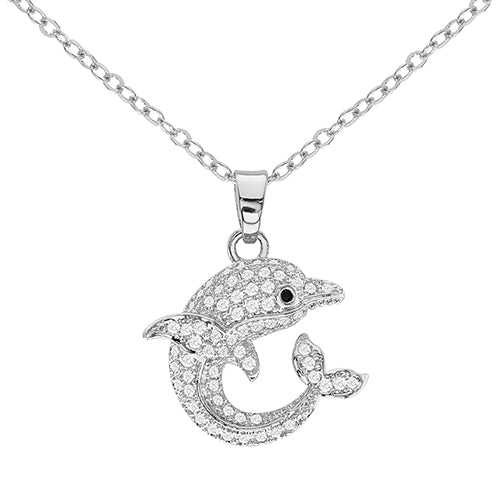 Cubic Zirconia Dolphin Pendant Necklace - ikatehouse