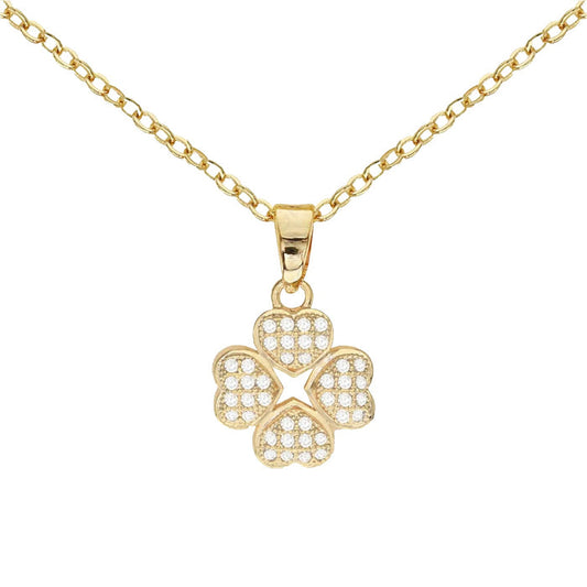 Cubic Zirconia Four Leaf Clover Pendant Necklace - ikatehouse