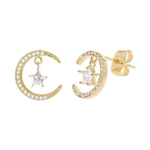 Cubic Zirconia Moon & Star Earring - ikatehouse