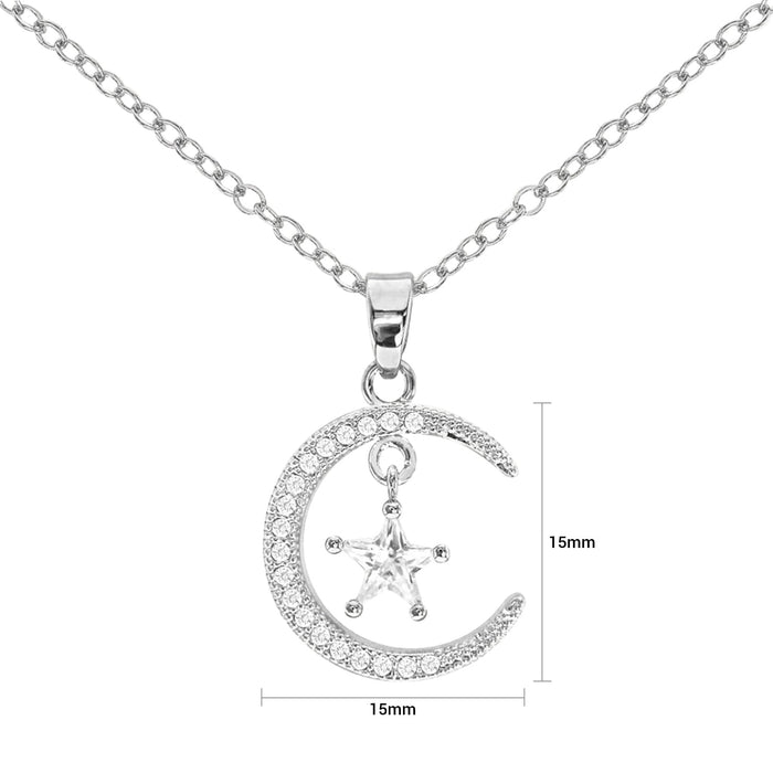 Cubic Zirconia Moon & Star Pendant Necklace - ikatehouse