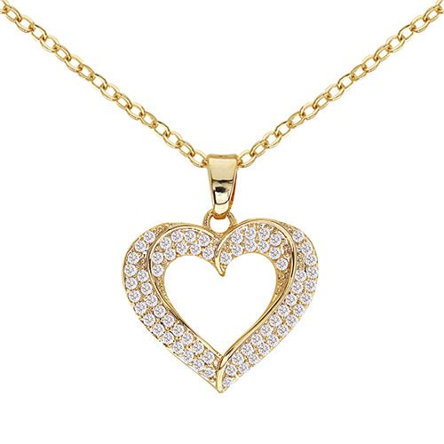 Cubic Zirconia Open Heart Pendant Necklace - ikatehouse