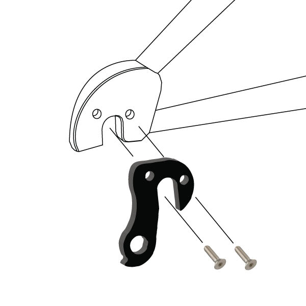 Hanger #133 attaches to the frame's rear dropout from the outside, or derailleur side using two M4x8 flat head screws.